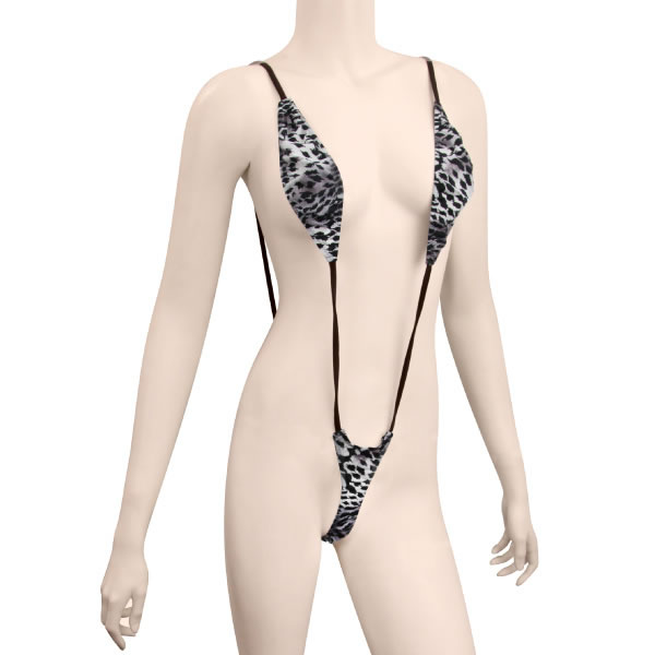 ★ヒョウ柄ストレッチ生地クロスプレイスーツ　グレー