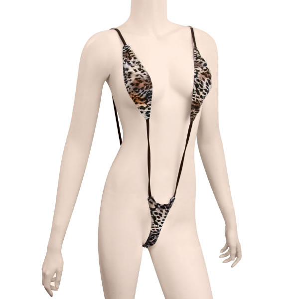 ★ヒョウ柄ストレッチ生地クロスプレイスーツ　モカ