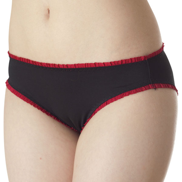 レッドフリルトリムレギュラーフィットショーツ ブラック【PS010970】