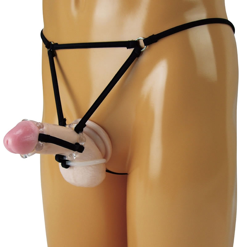 ★トリプルコックリング付きGストリング　ブラック