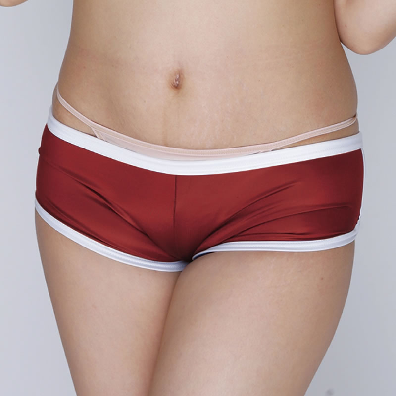 ★光沢ストレッチ体操服　ホットパンツ　エンジ