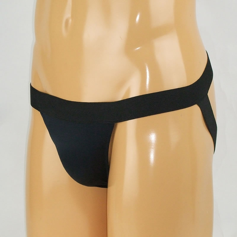 ★メンズ　平ゴムストレッチバックオープンパンツ　ブラック