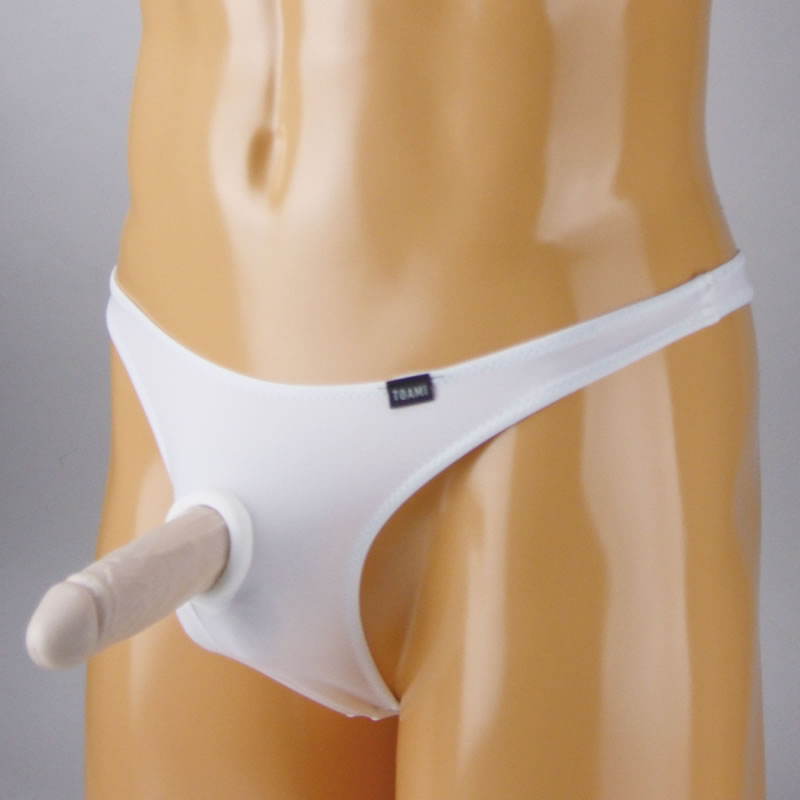 ★メンズ　2wayストレッチシリコンリング埋め込みTバック　ホワイト　M