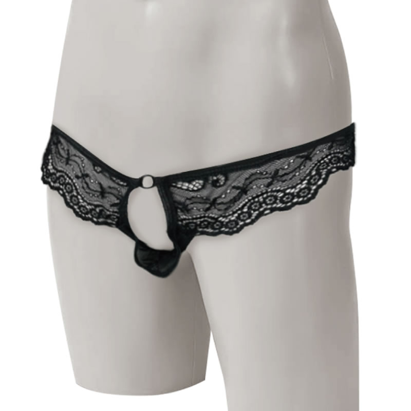 ★TML　メンズ　フロントオープンレースTバック　ブラック