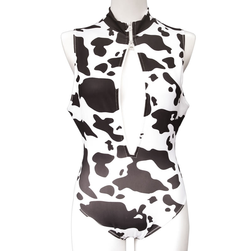 ★牛柄フロントファスナー競泳水着　おとこの娘用